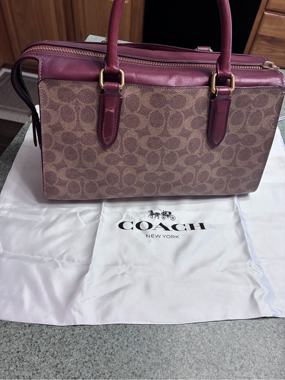 Coach Bond Satchel Signature Canvas Oxblood Rust Leather Bag Dust Bag $368 - Picture 3 of 10